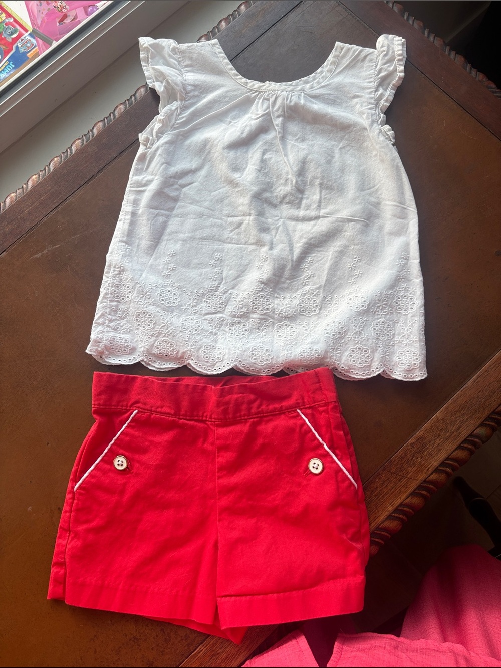 Janie and Jack White Eyelet Top with Red Shorts